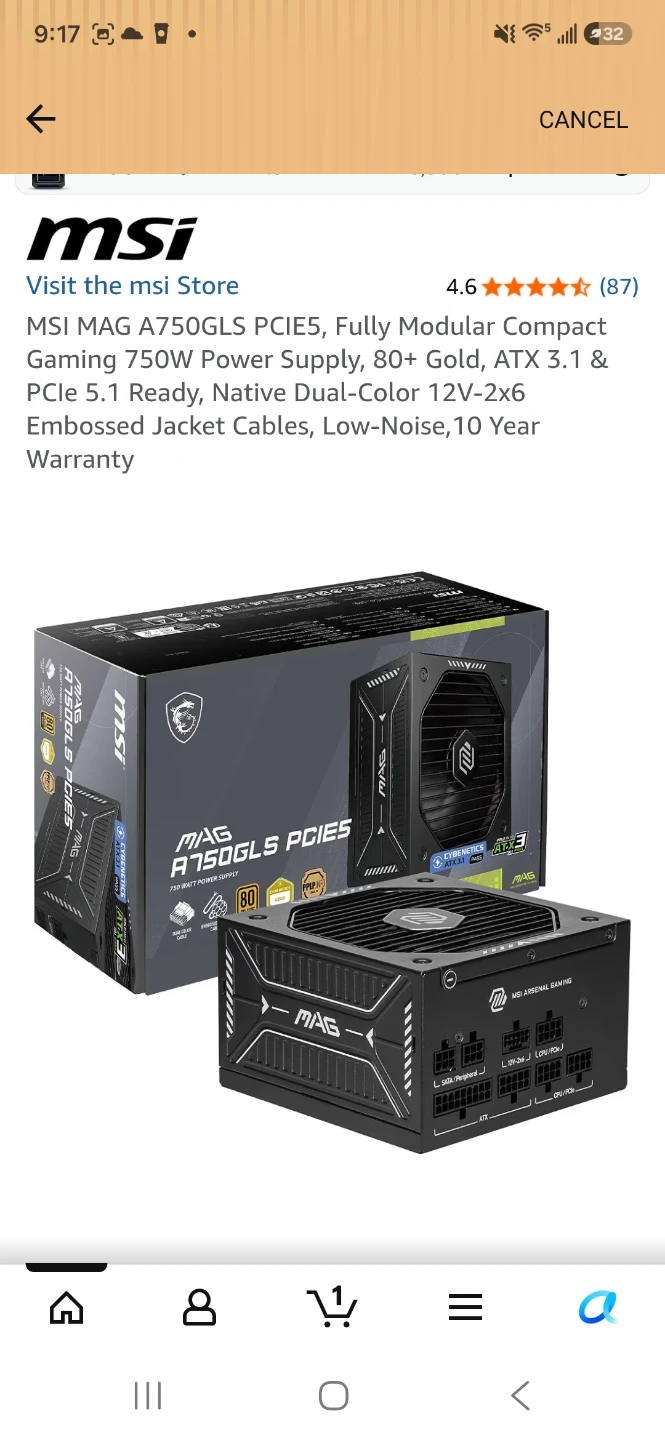 MSI MAG A750GLS PCIE5 750W Power Supply