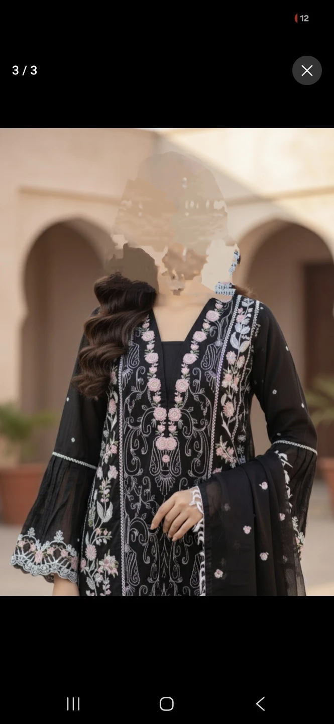 NEW Black Embroidered Lawn Suit with Dupatta