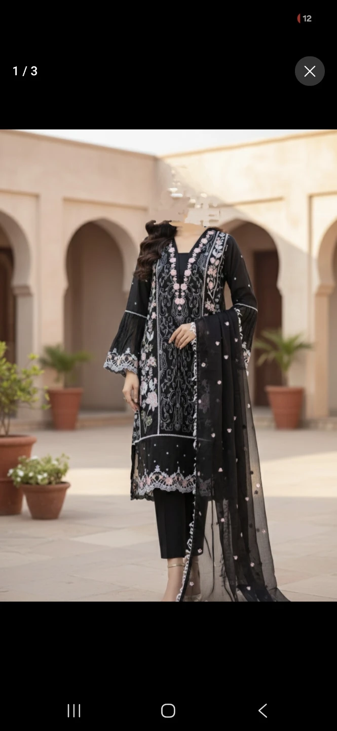 NEW Black Embroidered Lawn Suit with Dupatta - photo 2