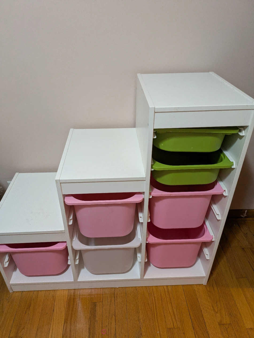 White Trofast Storage Unit with Pink, Green & Black Bins - photo 2