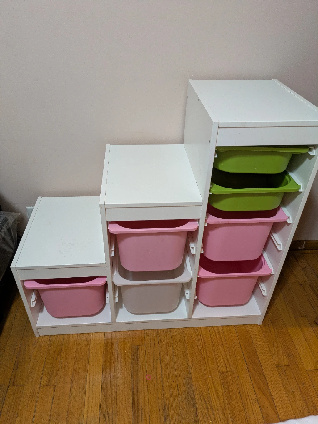 White Trofast Storage Unit with Pink, Green & Black Bins - photo 3