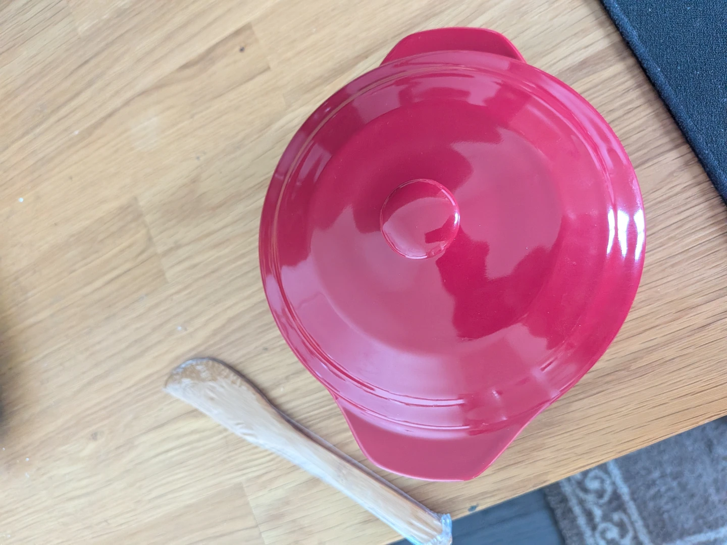 New Red Ceramic Brie Baker with Wooden Spatula