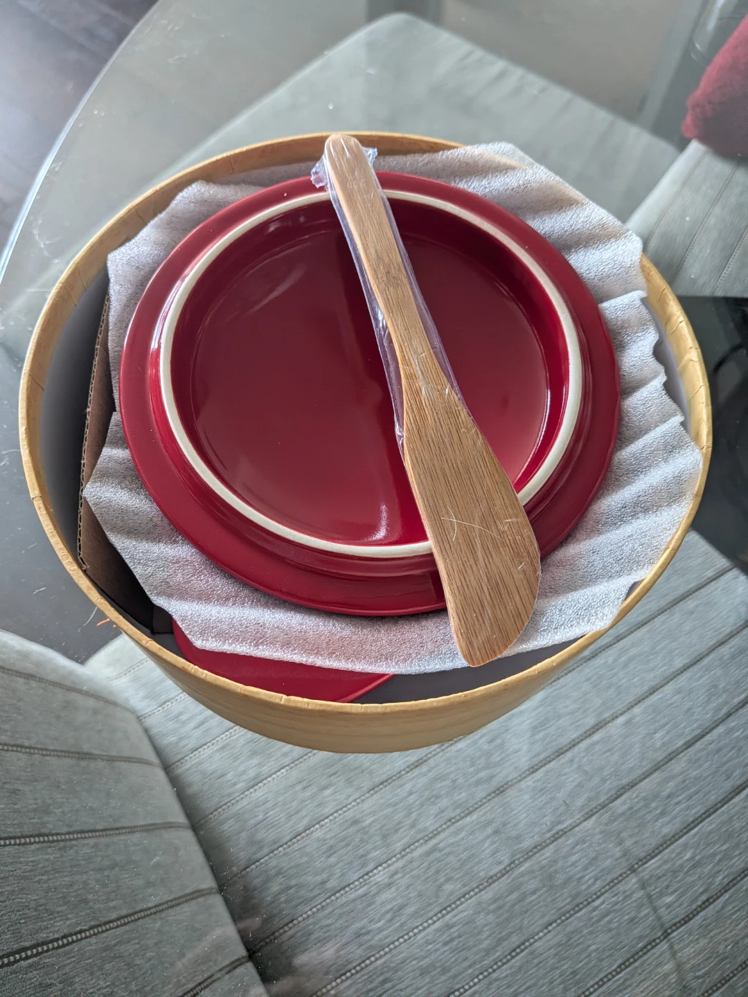 New Red Ceramic Brie Baker with Wooden Spatula - photo 4