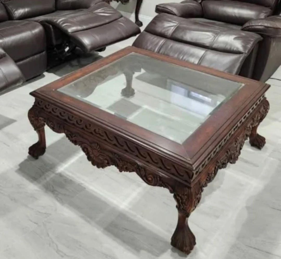 Vintage Ornate Coffee Table with Glass Top