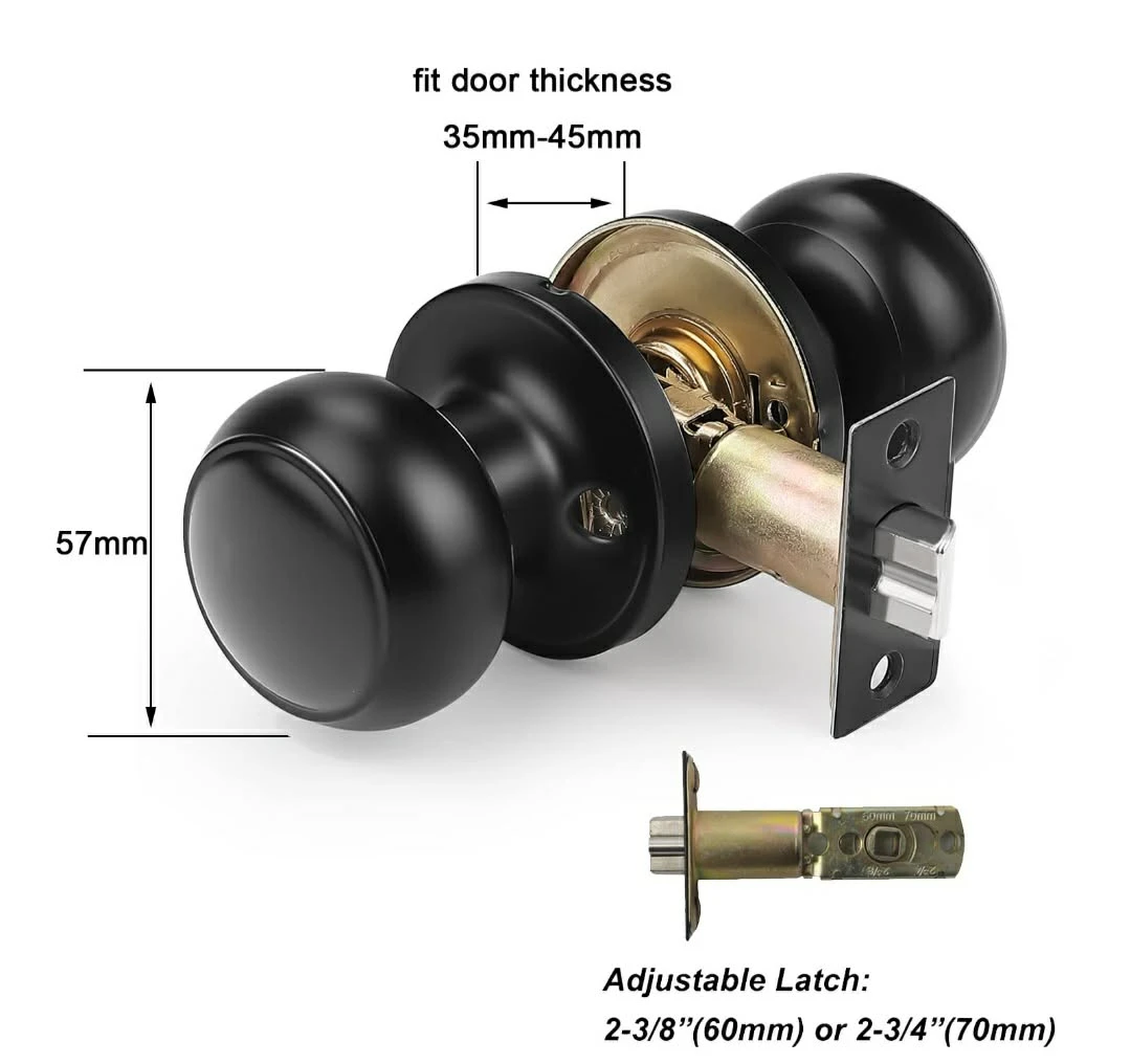Black Round Door Knob with Adjustable Latch-Set of 4 - photo 2