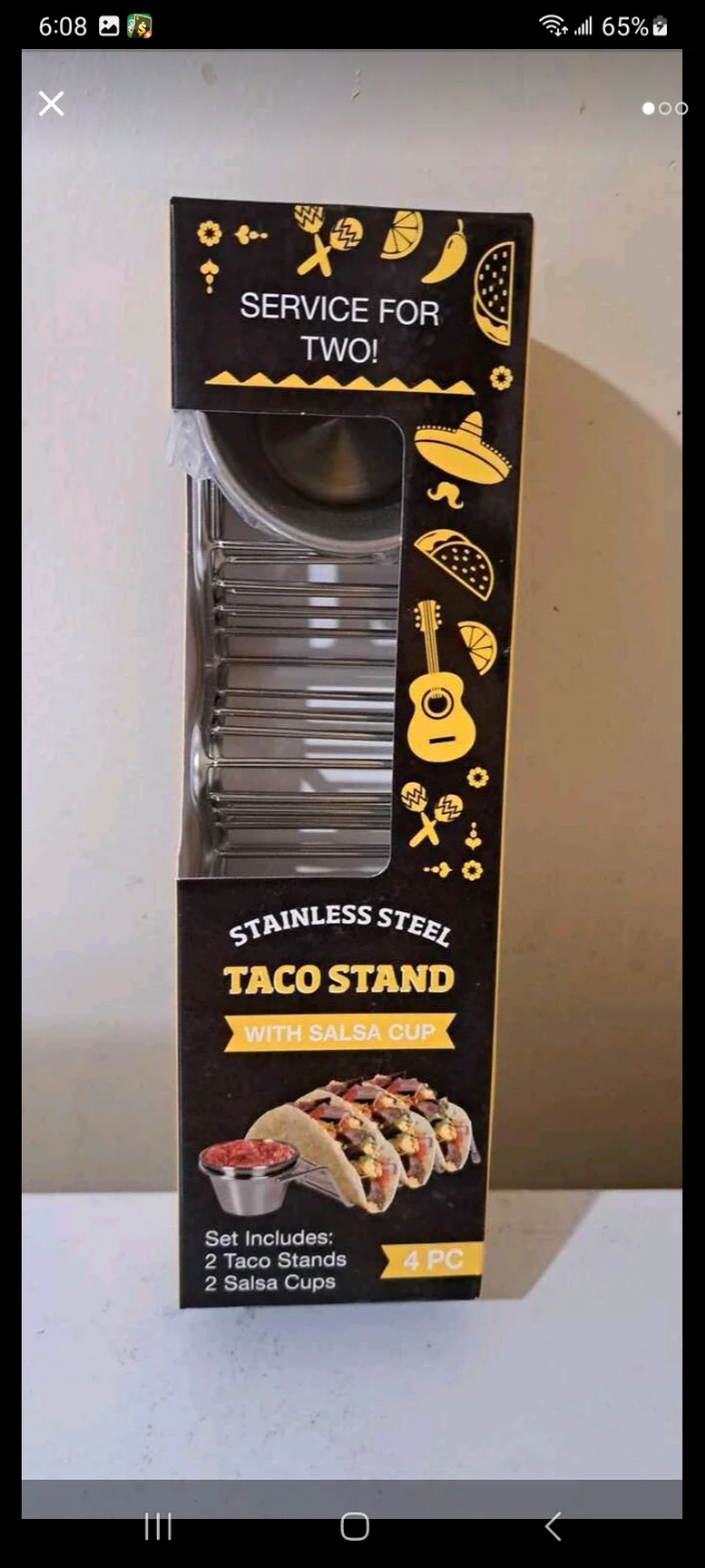 Stainless Steel Taco Stand with Salsa Cups - Service for Two