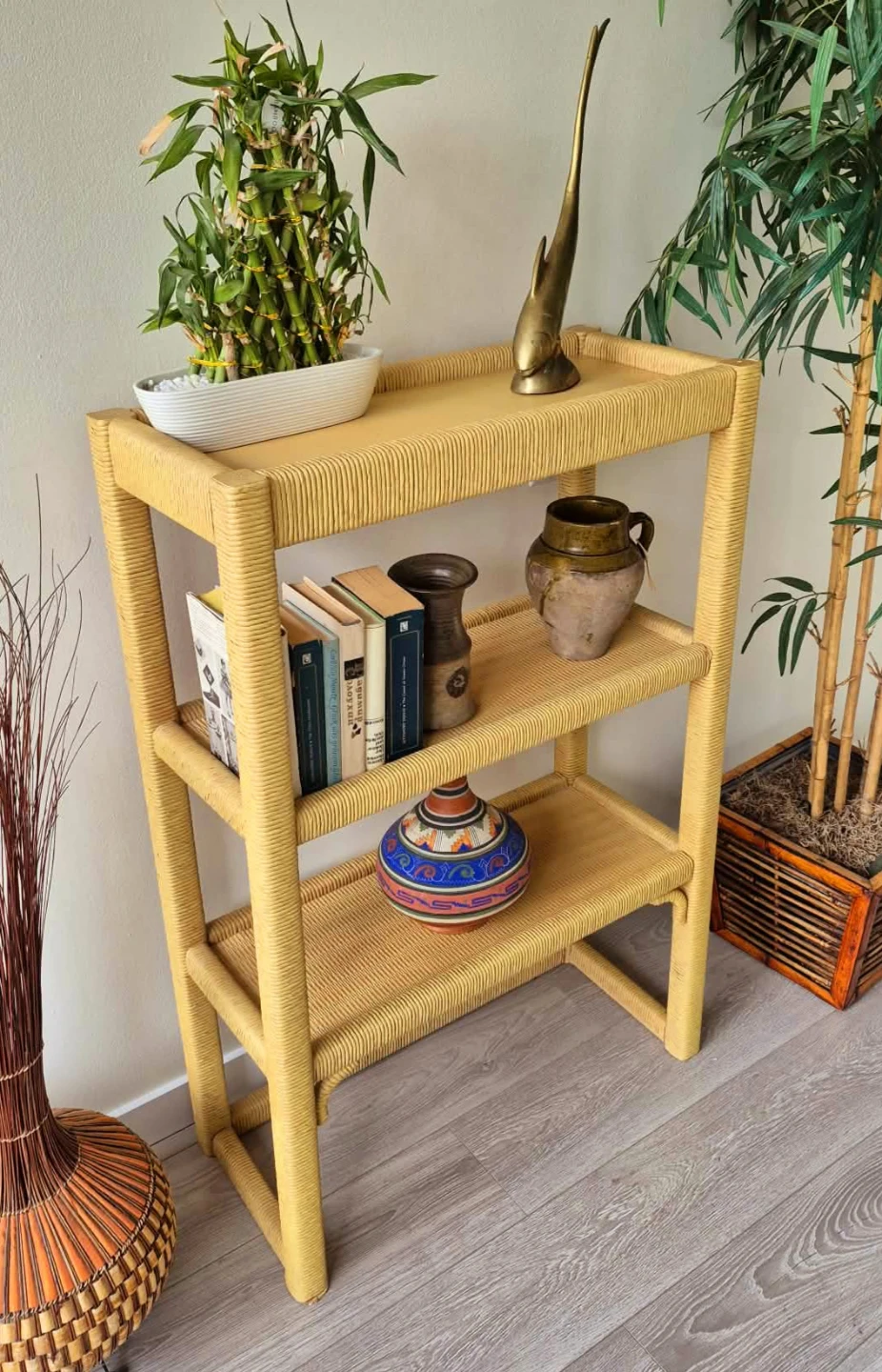 Bohemian Solid Wood Under Hand Woven Wicker Bookshelf - photo 3