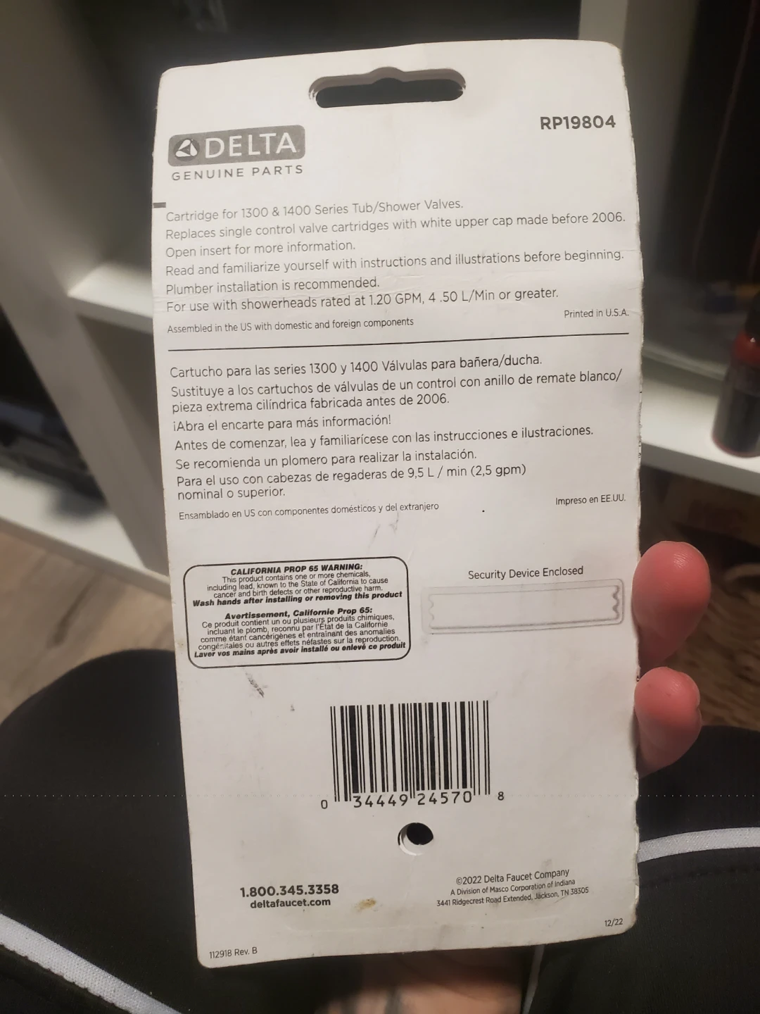 Delta RP19804 Cartridge for 1300 & 1400 Series Tub/Shower Valves - photo 3