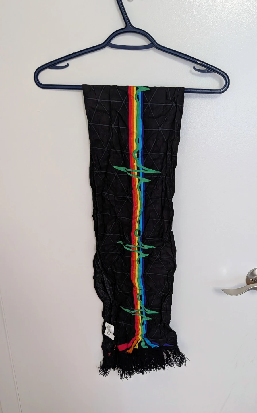 Black Printed Scarf with Rainbow Stripe