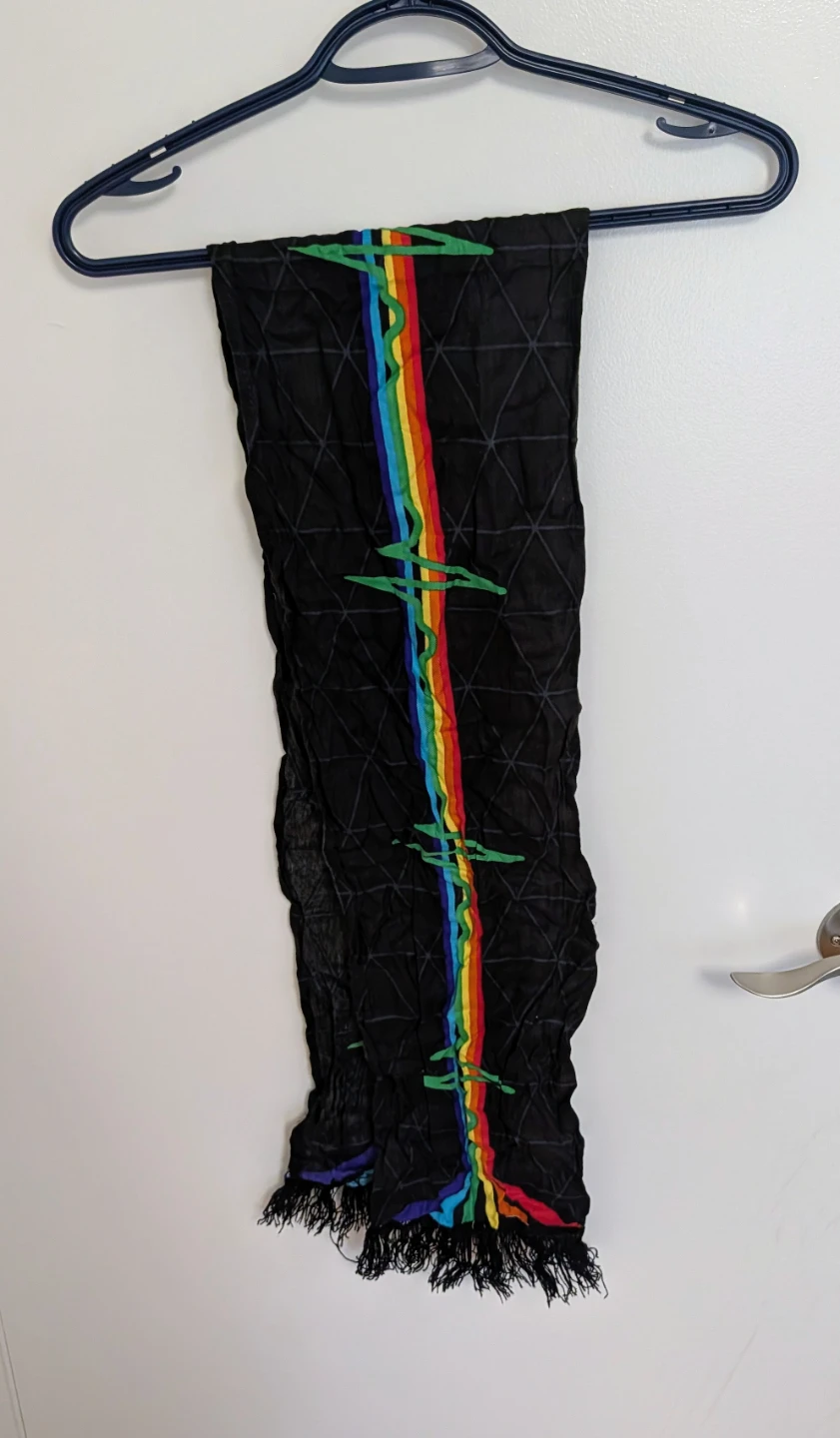 Black Printed Scarf with Rainbow Stripe - photo 4