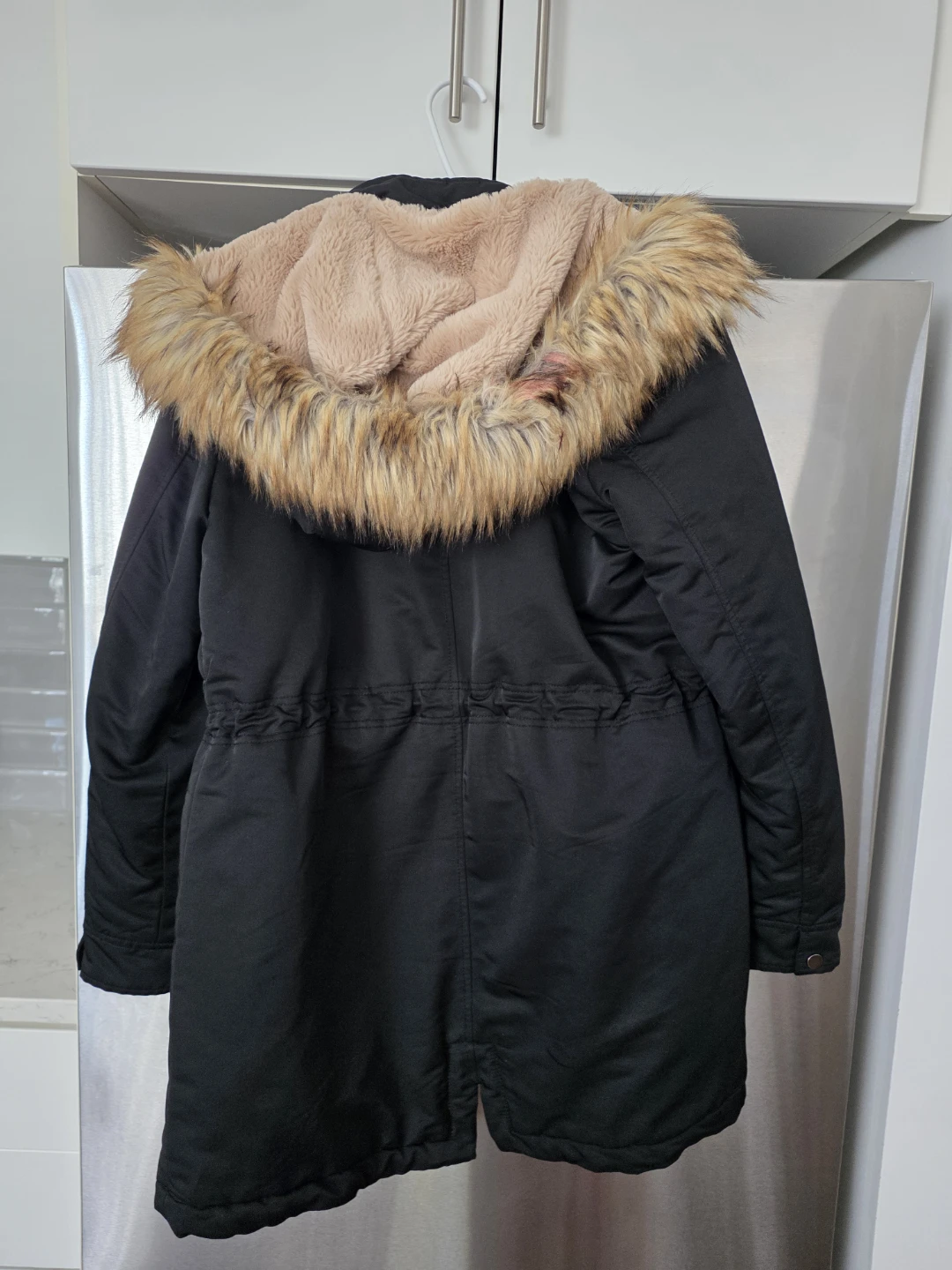 Stradivarius Black Parka Jacket with Faux Fur Hood