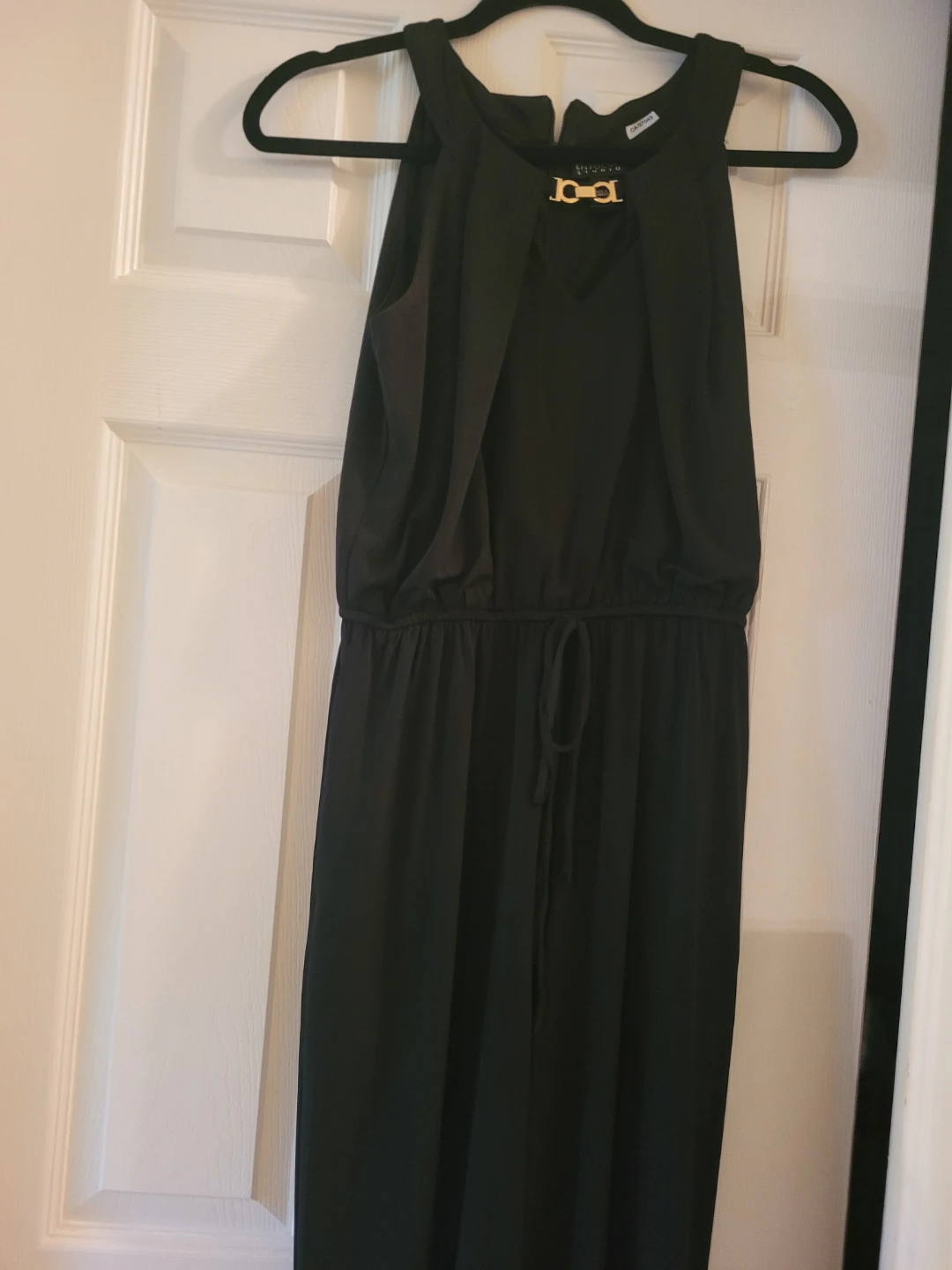 Black Sleeveless Jumpsuit with Gold Buckle