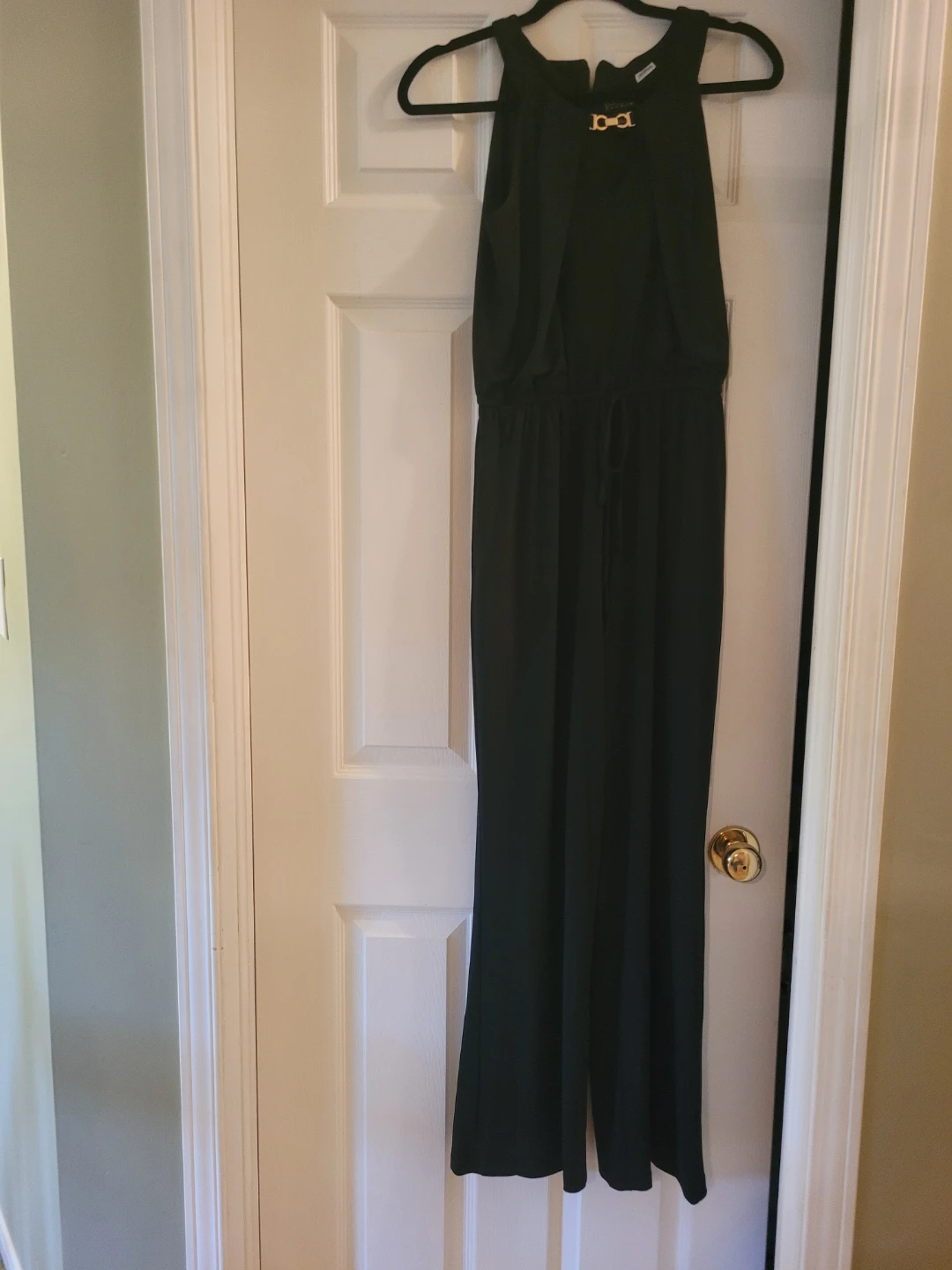 Black Sleeveless Jumpsuit with Gold Buckle - photo 2