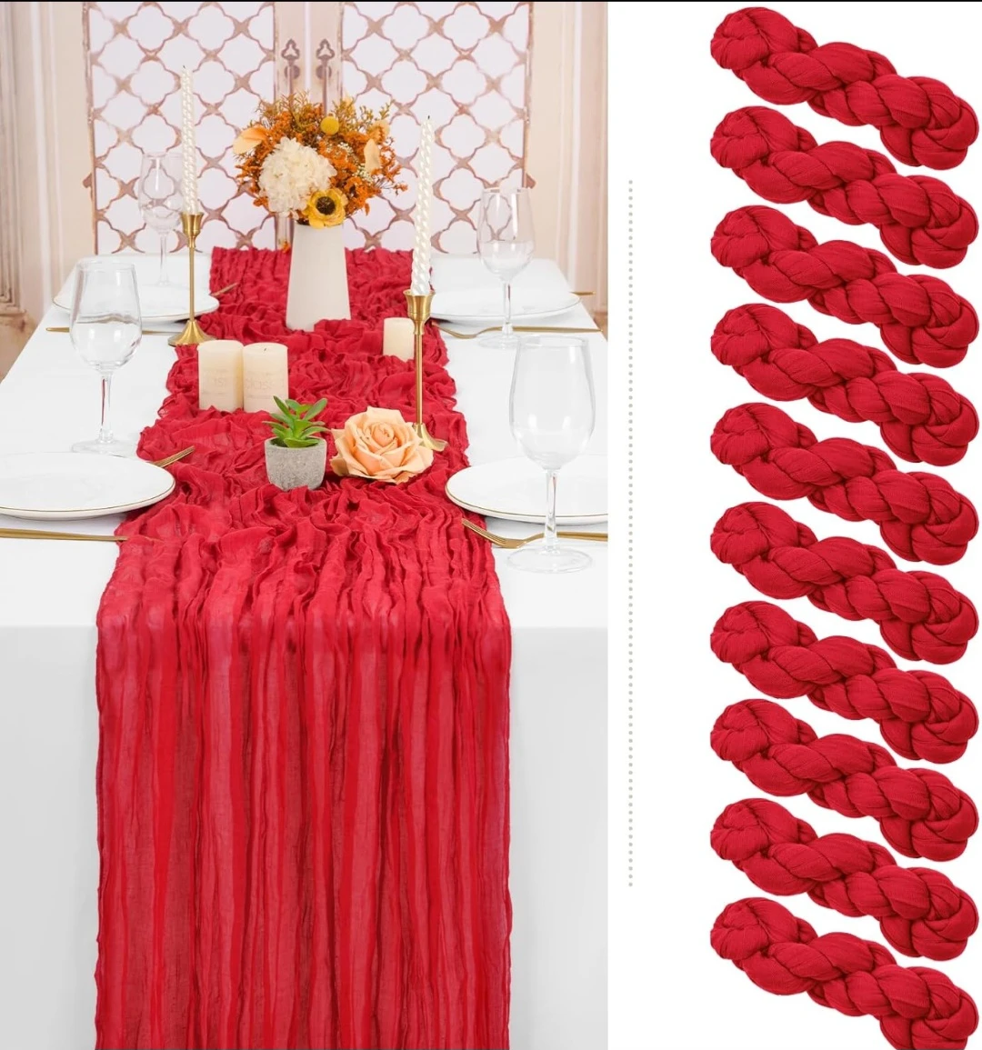 Red Cheesecloth Table Runner-Set of 10