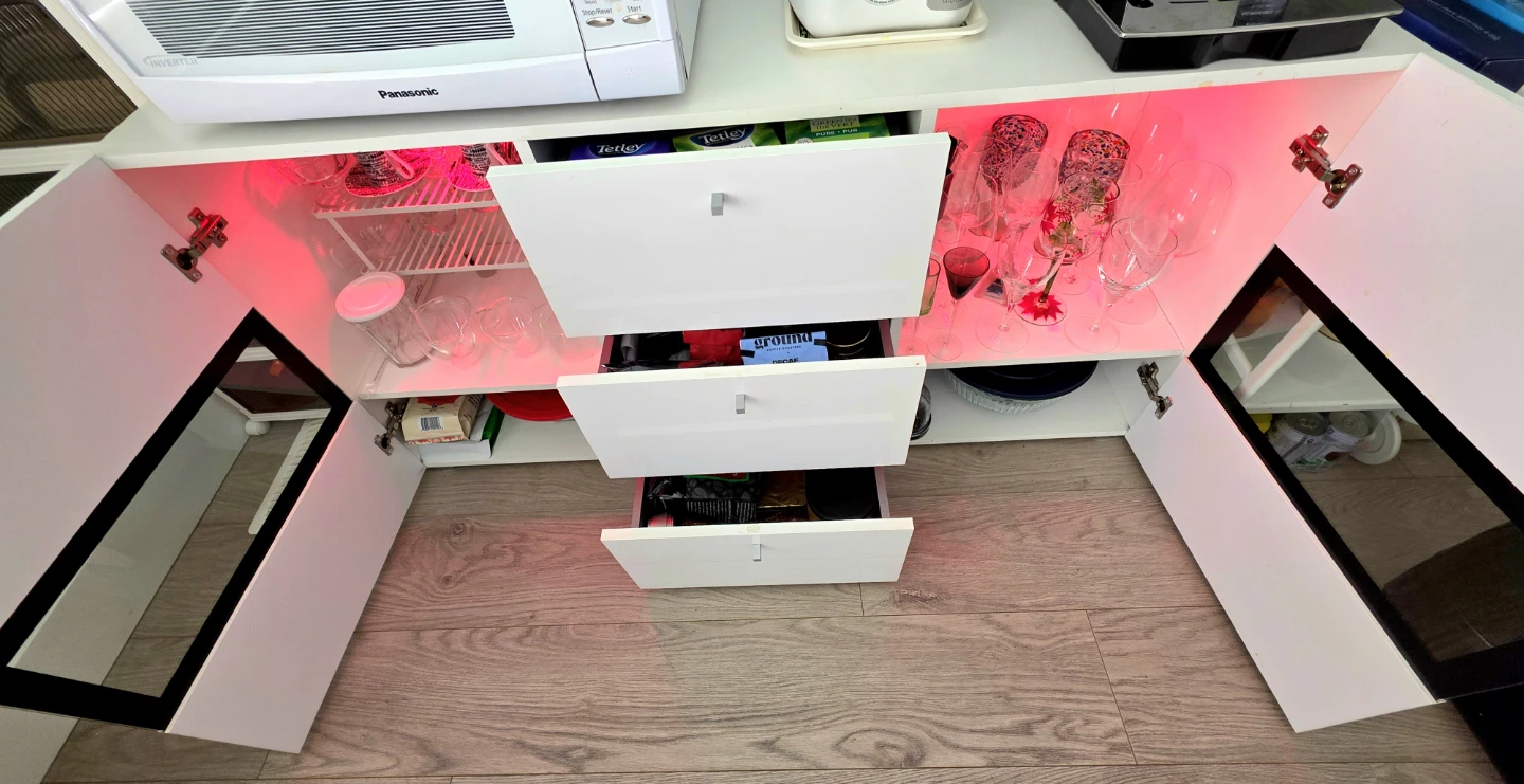 White Glossy Sideboard Cabinet with LED Lighting - photo 2