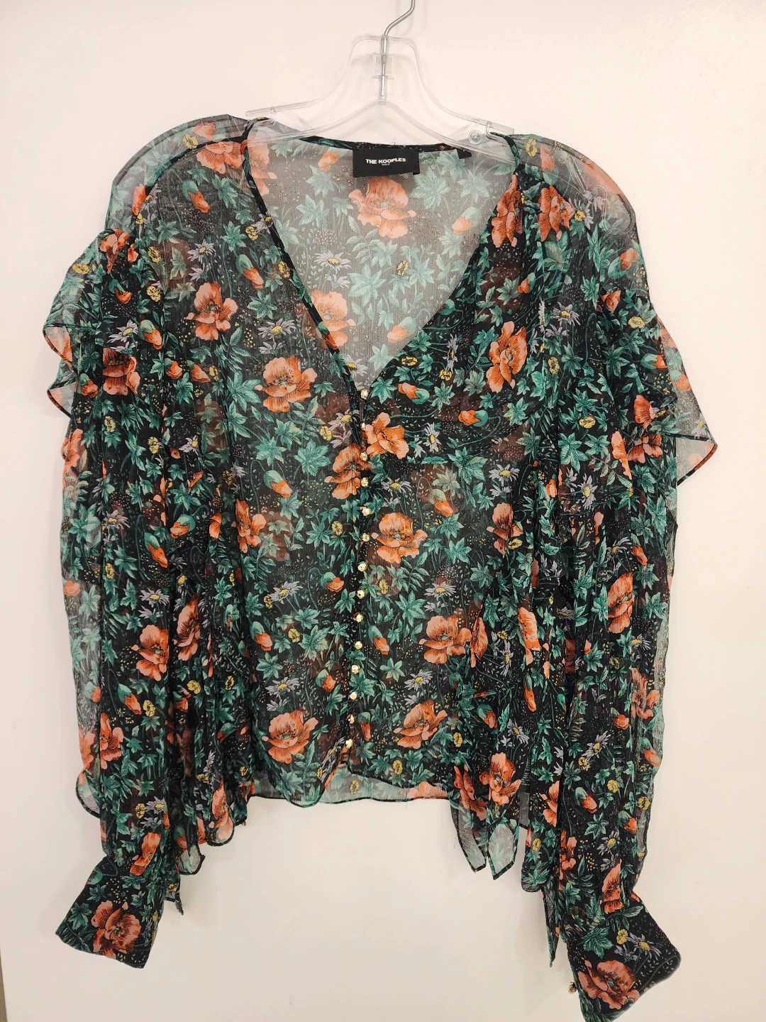 The Kooples Floral Sheer Blouse 100% Silk - photo 3