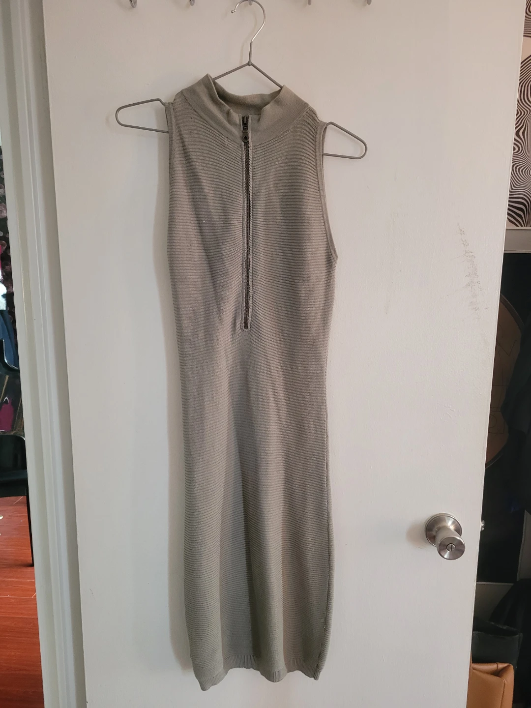 Sleeveless Mock Neck Zipper Knit Dress - grey - photo 2