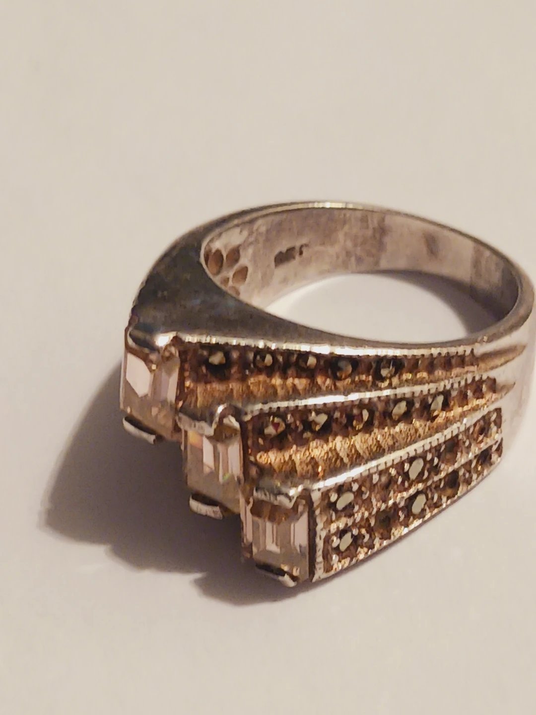 Sterling Silver 925  Ring with Marcasite and Square Cut Stones - photo 3