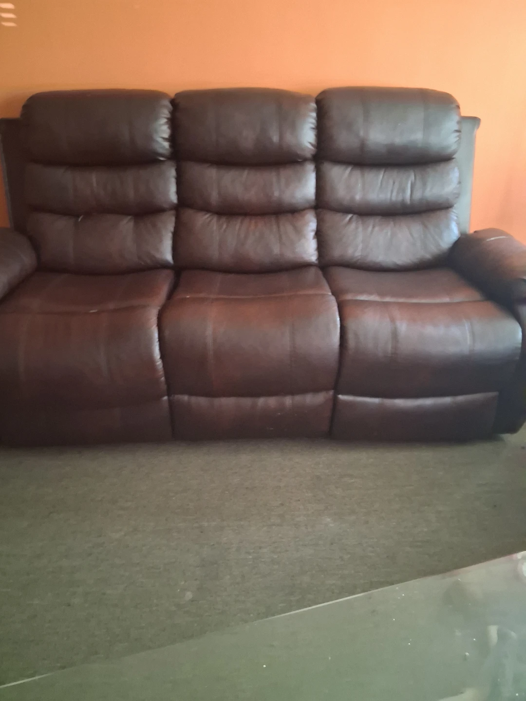 Brown Leather Reclining Sofa - photo 3