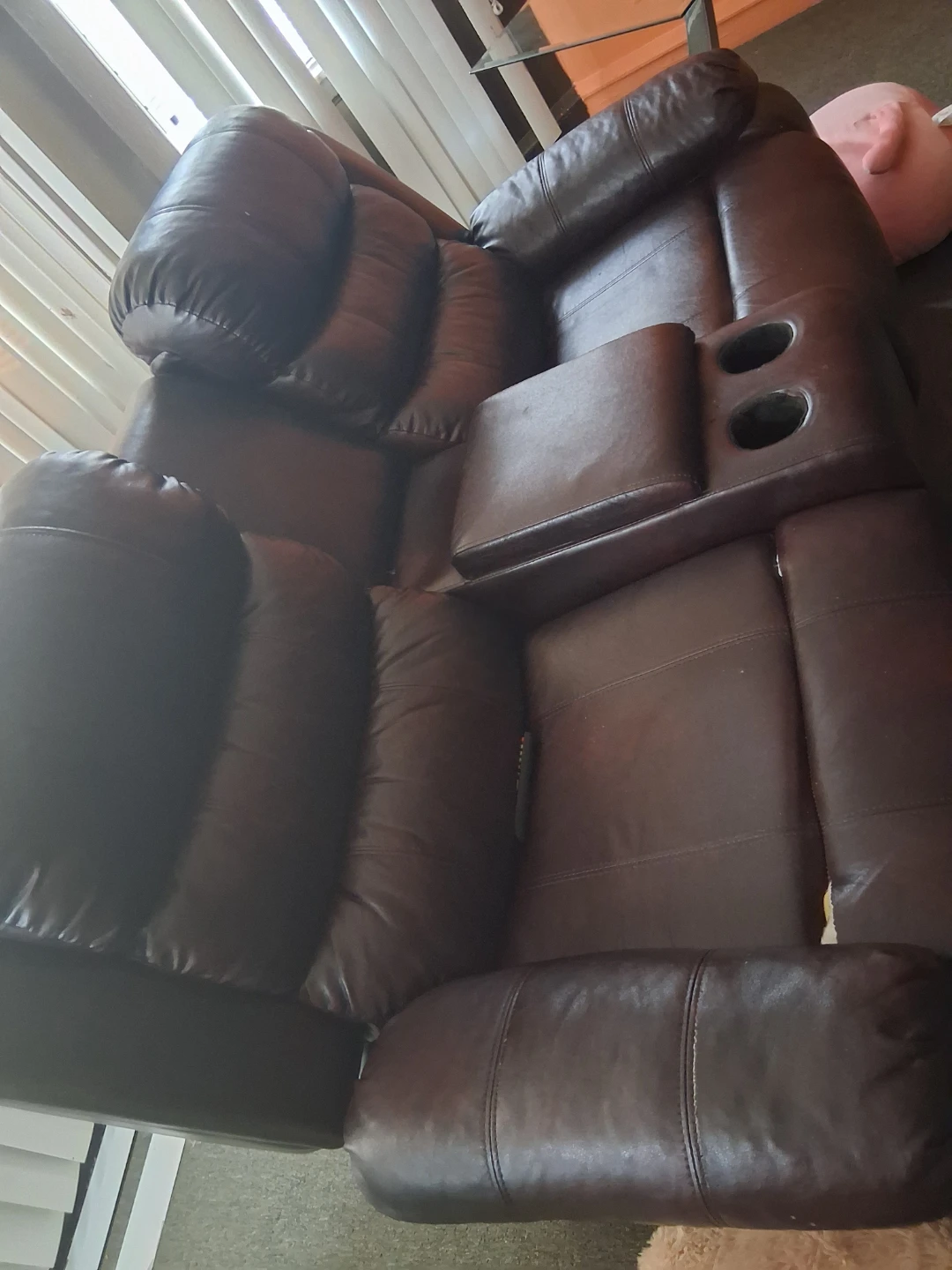Brown Leather Reclining Sofa - photo 5