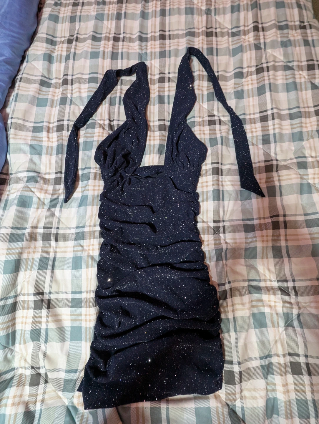 SHEIN Navy Ruched Glitter Bodycon Dress - photo 2