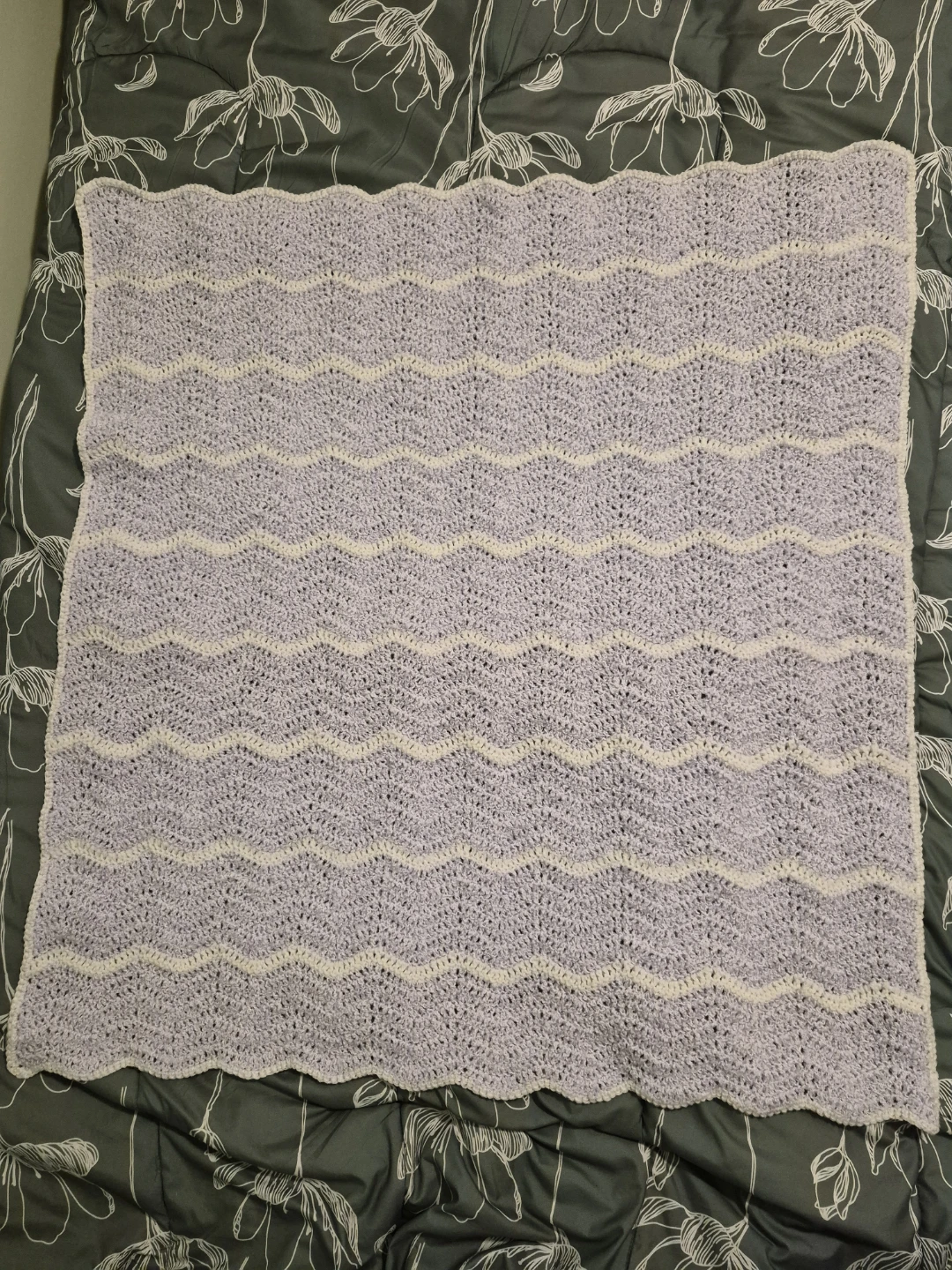 Crochet Ripple Baby Blanket - Lilac & White - photo 2