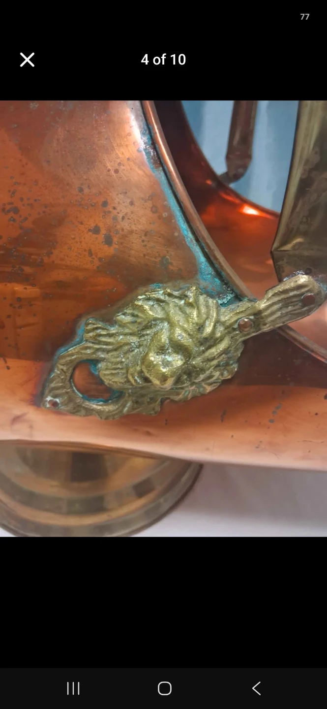Antique Copper Coal Scuttle with Brass Accents - photo 2