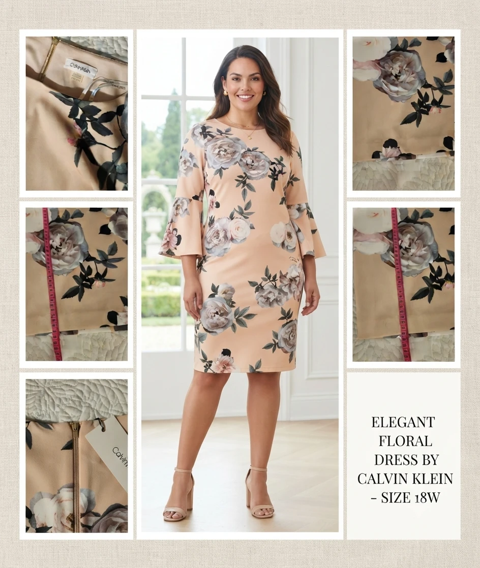Calvin Klein Floral Bell Sleeve Dress - Size 18W