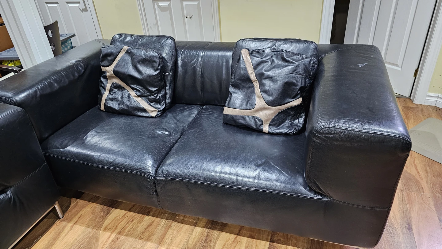 Black Leather Sofa and Armchair Set - photo 2