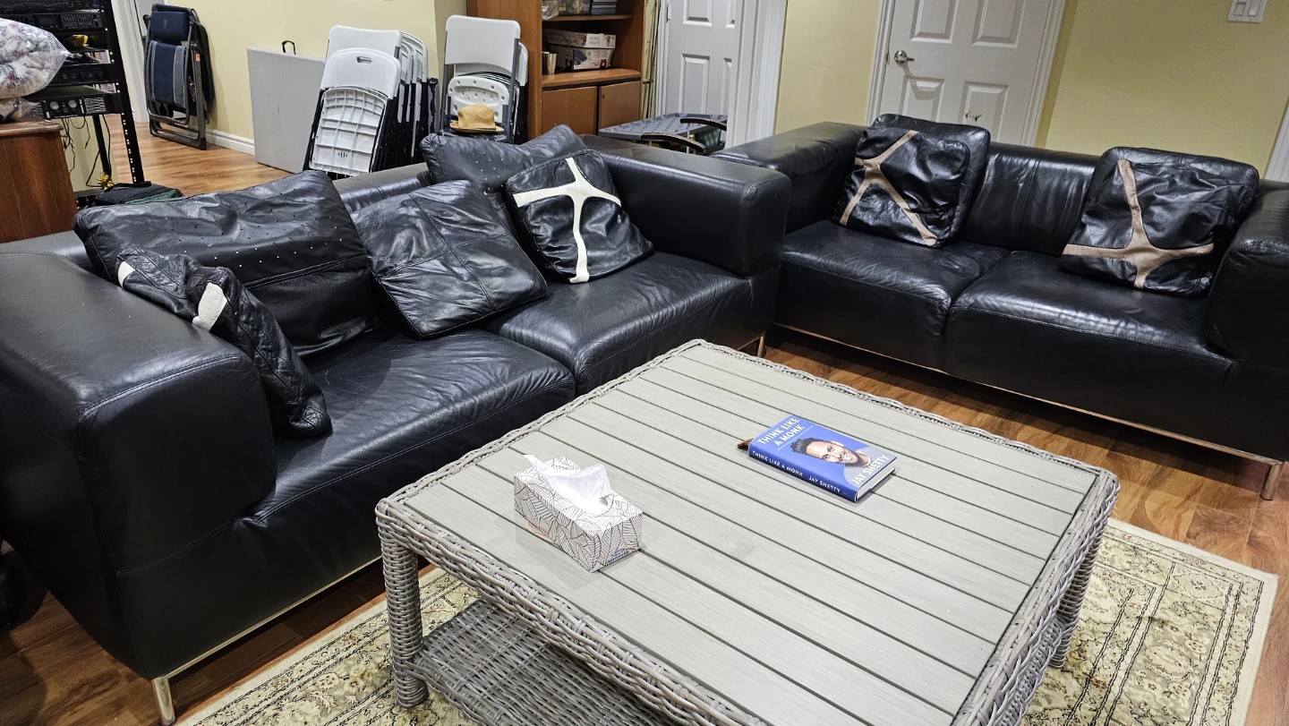 Black Leather Sofa and Armchair Set - photo 3