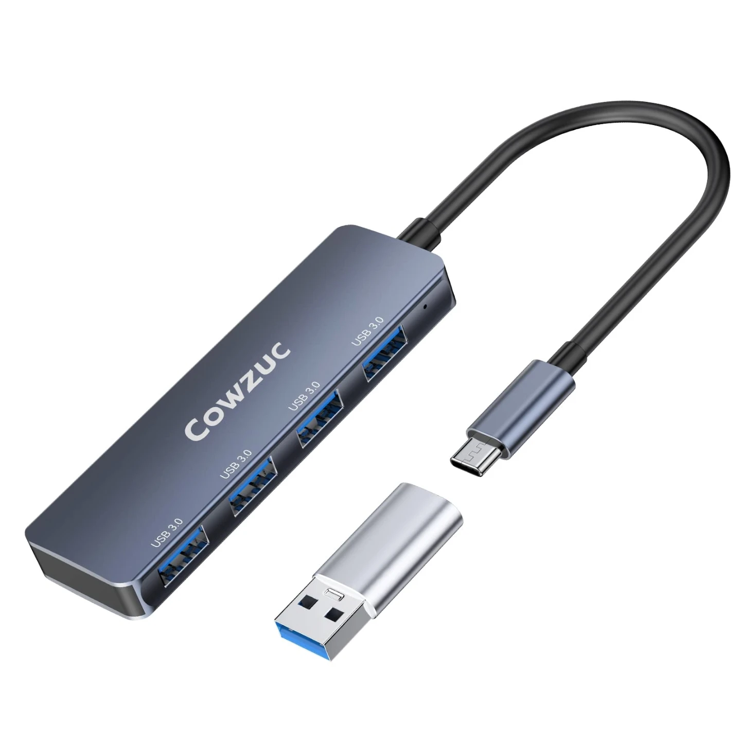 Cowzuc USB C Hub is a compact 4-port USB 3.0 adapter