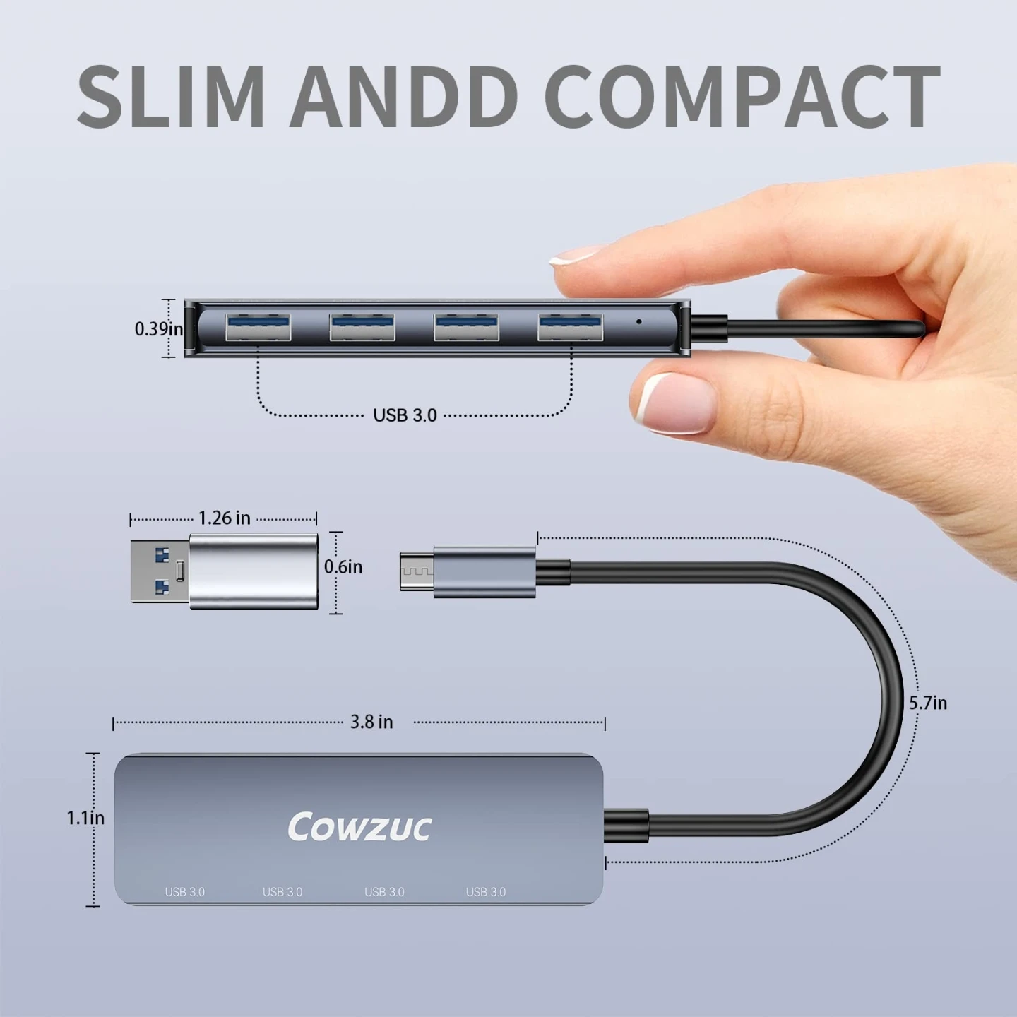 Cowzuc USB C Hub is a compact 4-port USB 3.0 adapter - photo 2