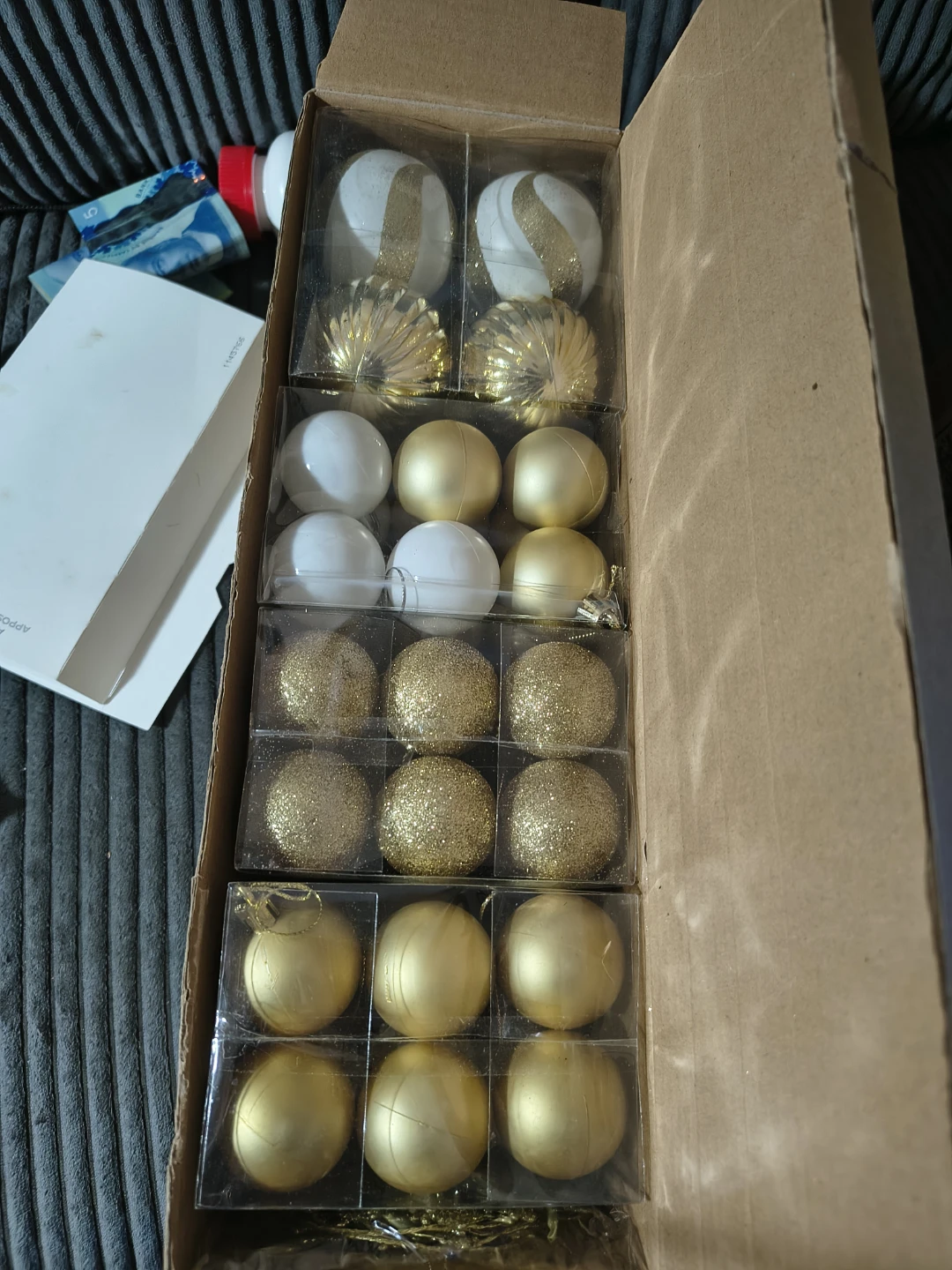 Set of Christmas Ornaments - Gold and White