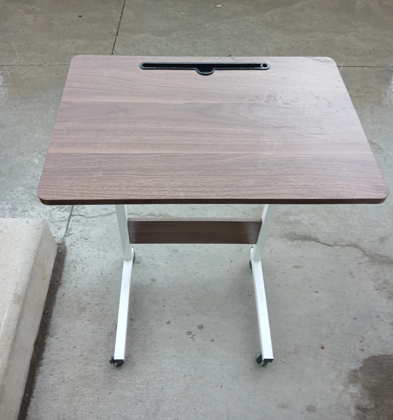 Adjustable Rolling Bedside Table with Wood Top