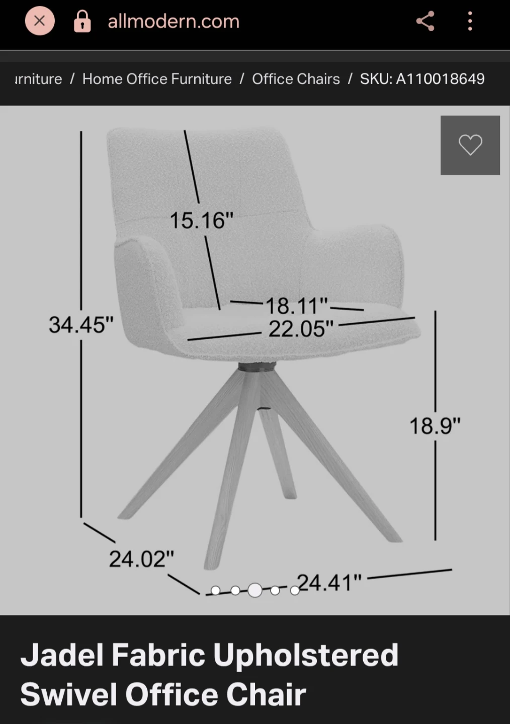 Jadel Fabric Upholstered Swivel Office Chair - photo 2