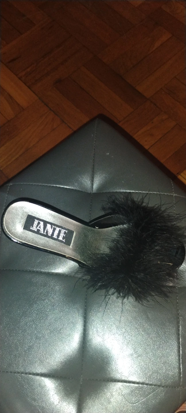 Janie Black Feather Heeled Slide Sandal