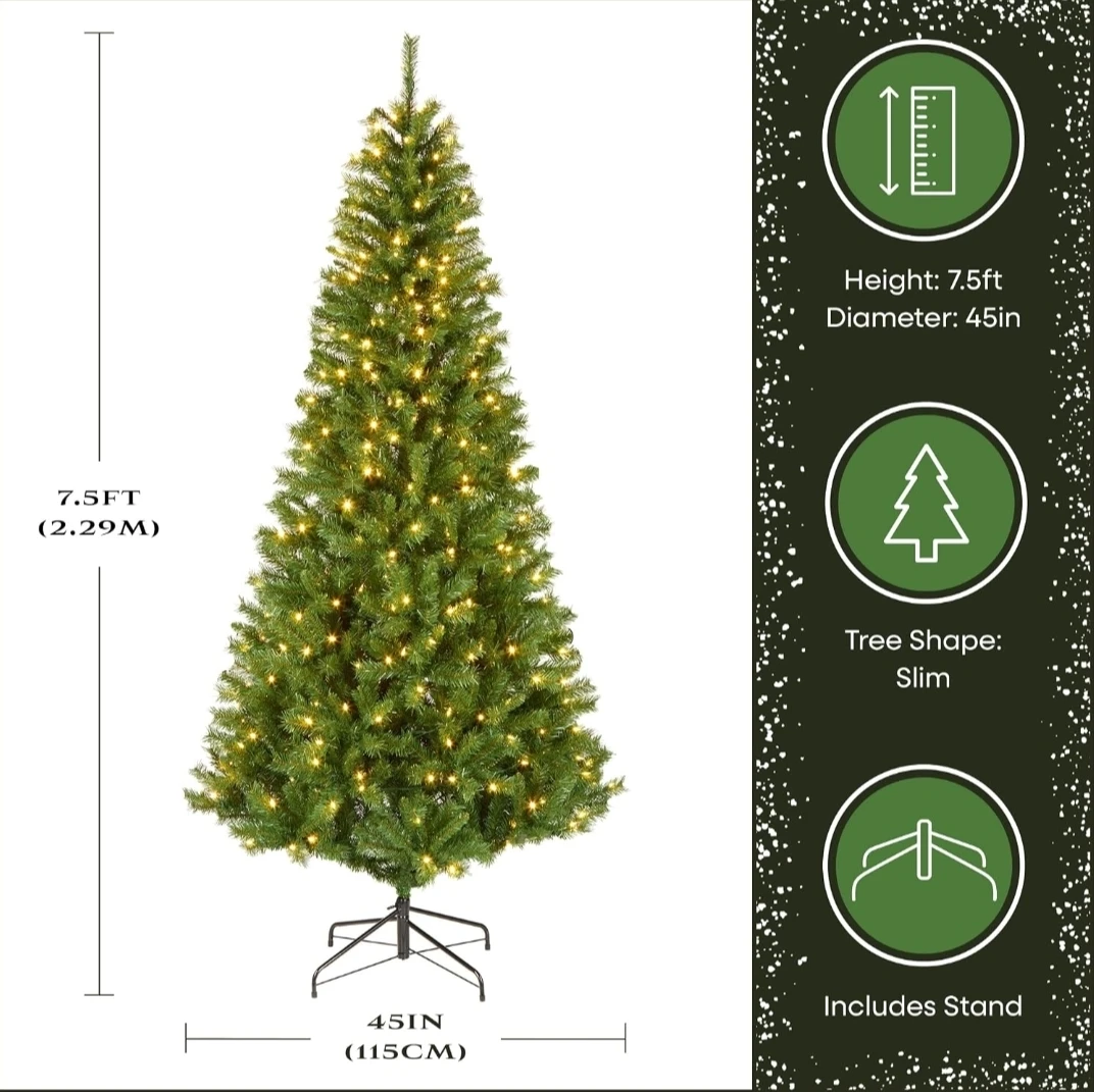 7.5ft Slim Christmas Tree with Lights - photo 2