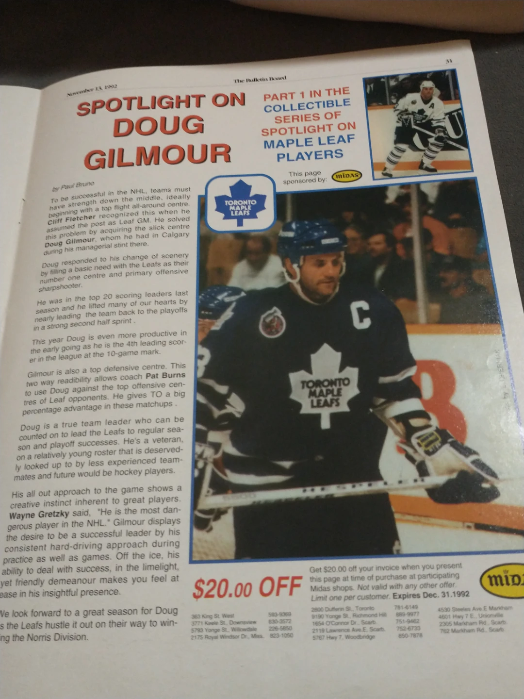 Rare - The Bulletin Board Magazine - Nov 13, 1992 - Doug Gilmour - photo 3