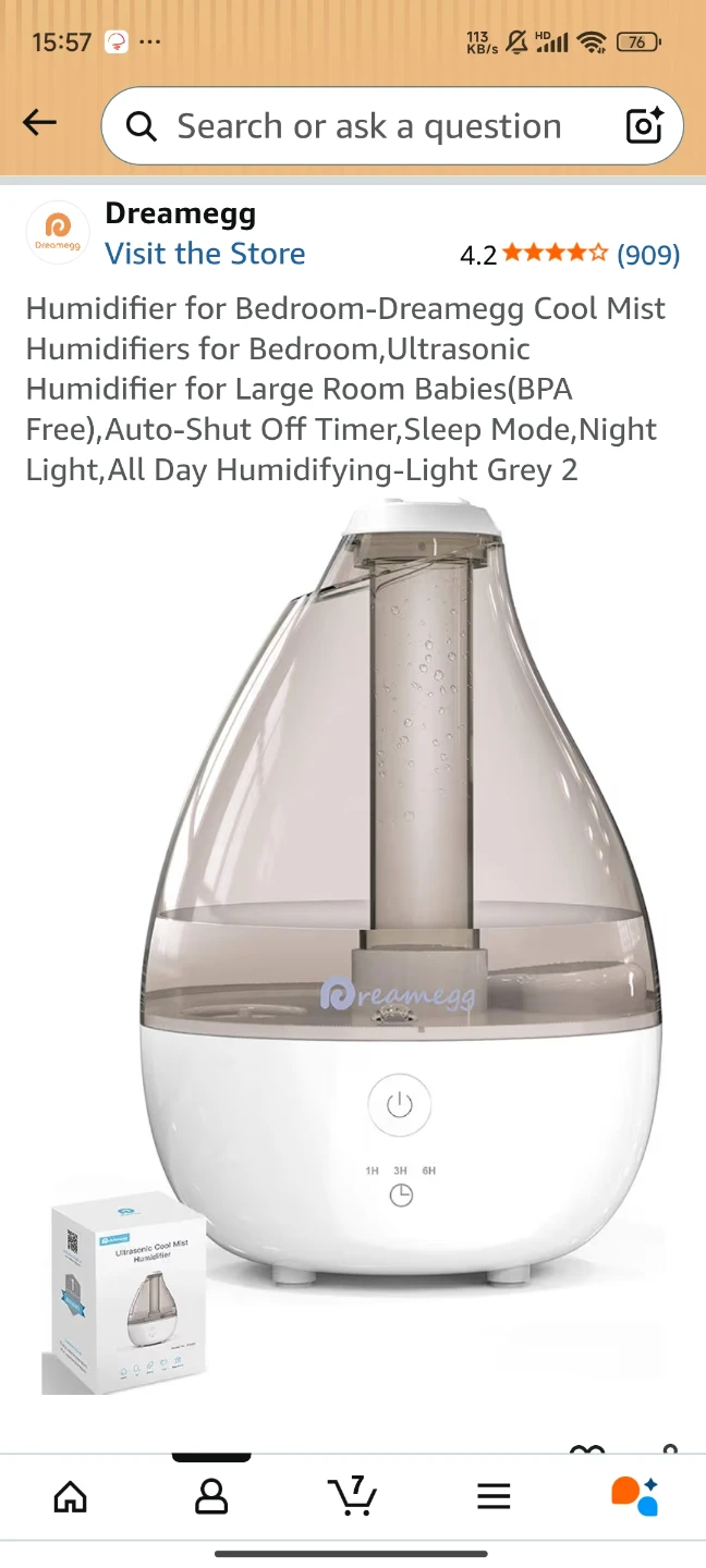 Dreamegg Cool Mist Humidifier - Light Grey 2