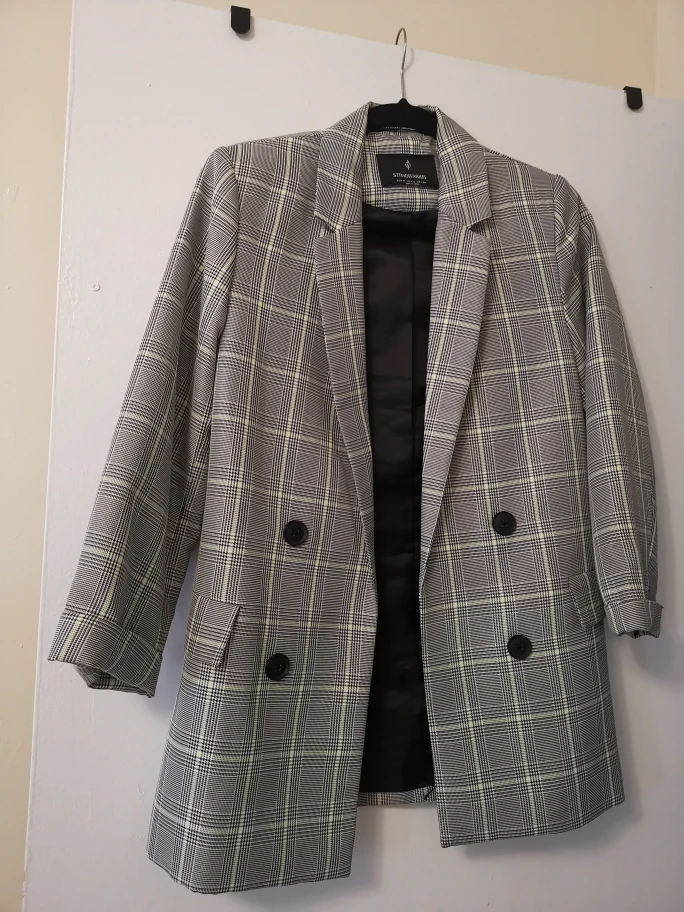 Stradivarius Plaid Double-Breasted Blazer