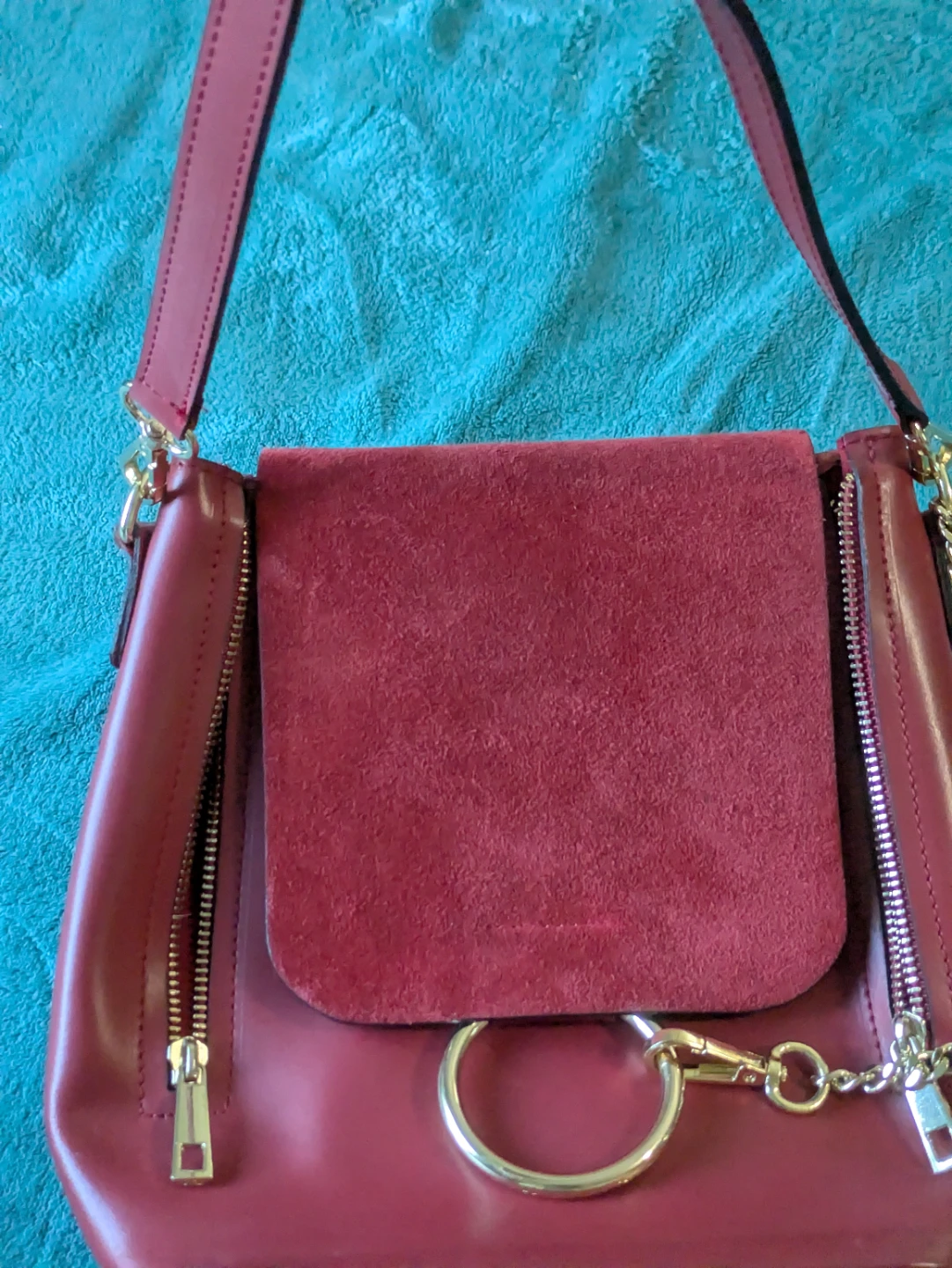 Vera Pelle Red Leather and Suede Convertible Bag
