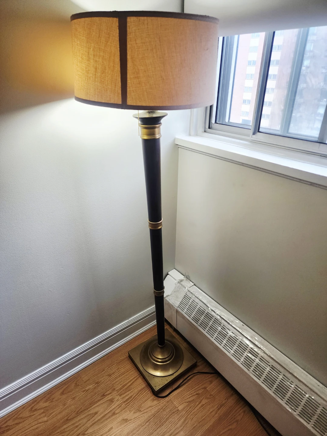Brass and Dark Wood Floor Lamp