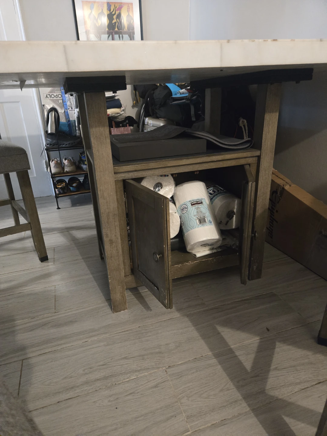 4 Gray Upholstered Counter Height Stools with Storage Table - photo 2