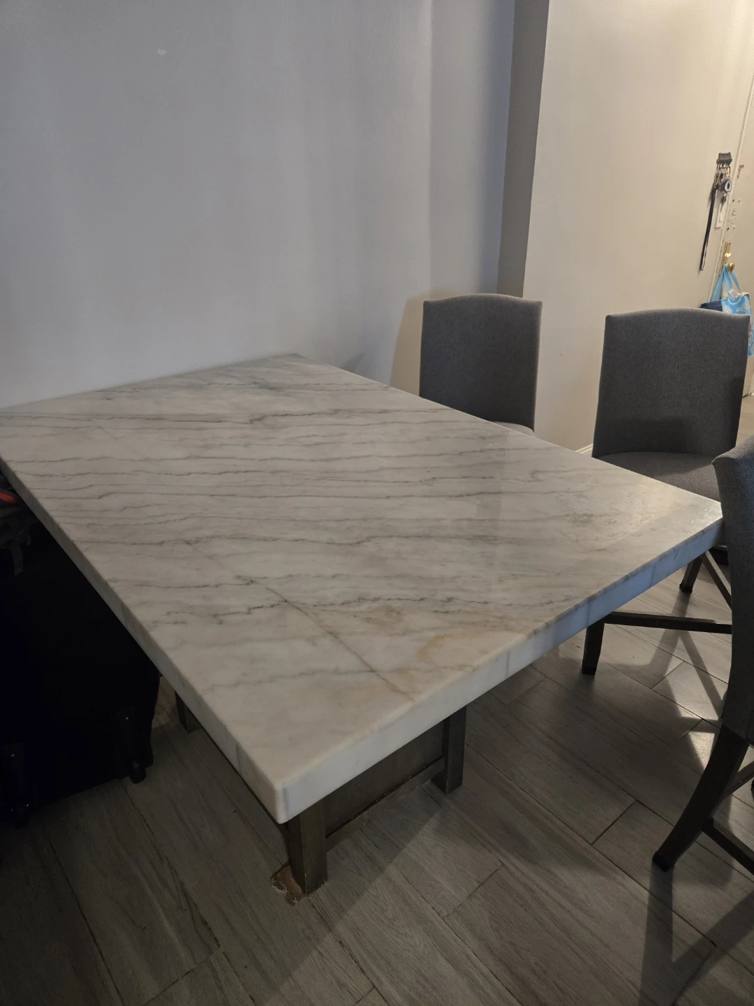 4 Gray Upholstered Counter Height Stools with Storage Table - photo 4