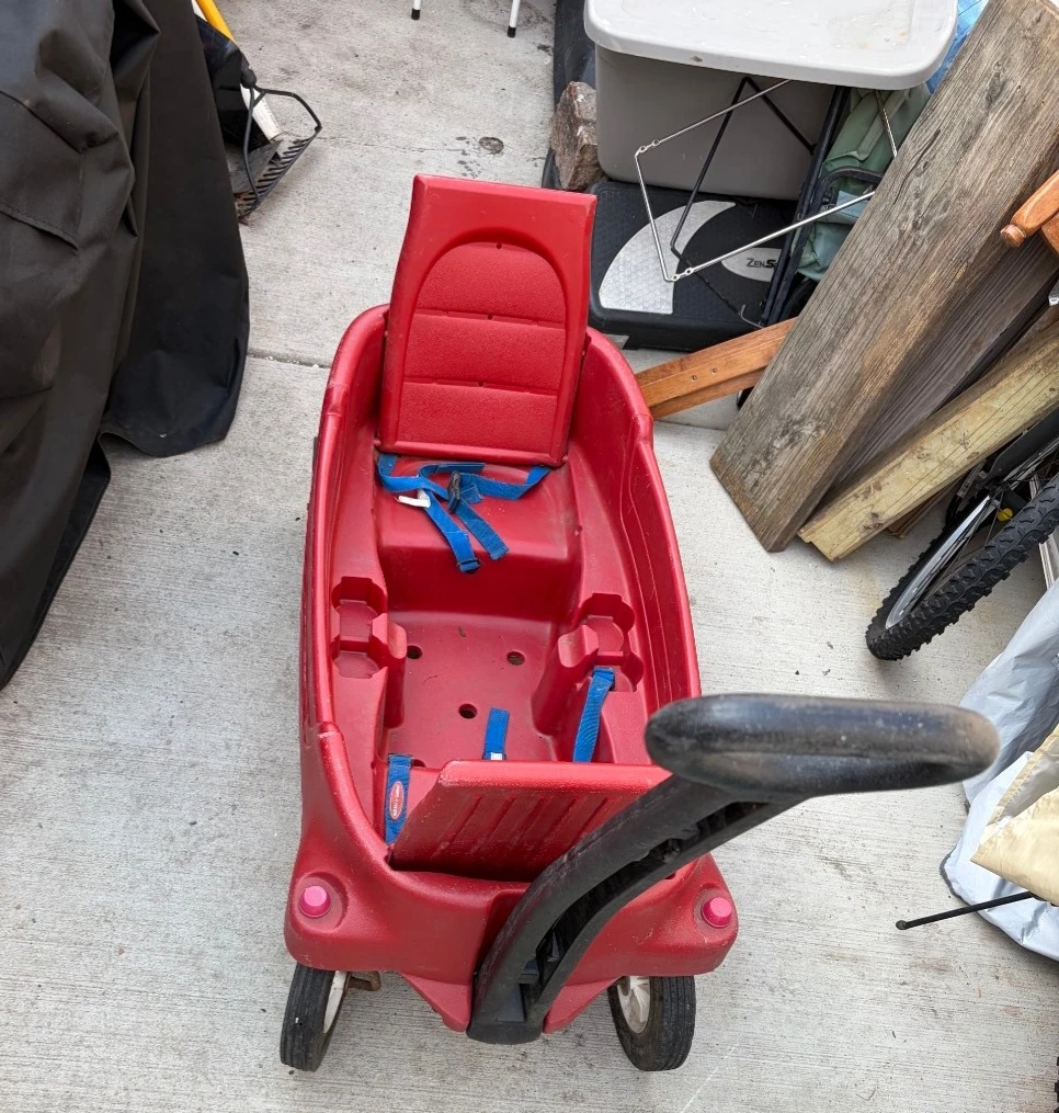 Red Toy Wagon with Handle and Seatbelts