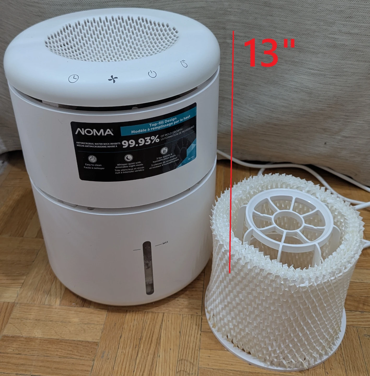NOMA 3-Speed Top-Fill Evaporative Air Humidifier, White, 4-L