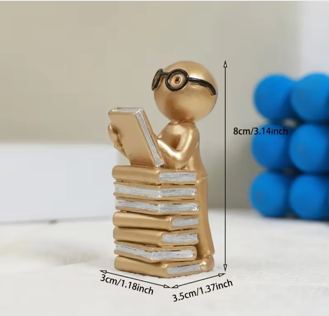 Gold Reader Figurine – Bookworm Character on Books *new - photo 3