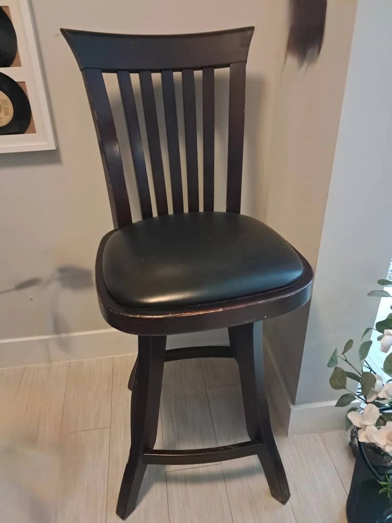 Dark Wood Swivel Bar Stool with Black Seat