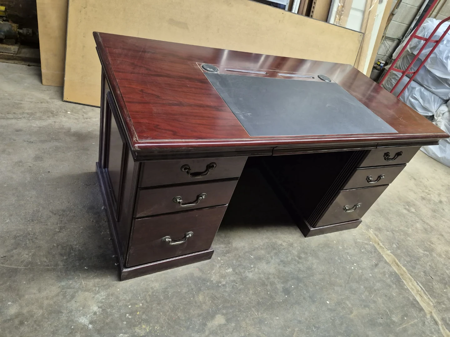 Dark Cherry Executive Desk with Leather Inset