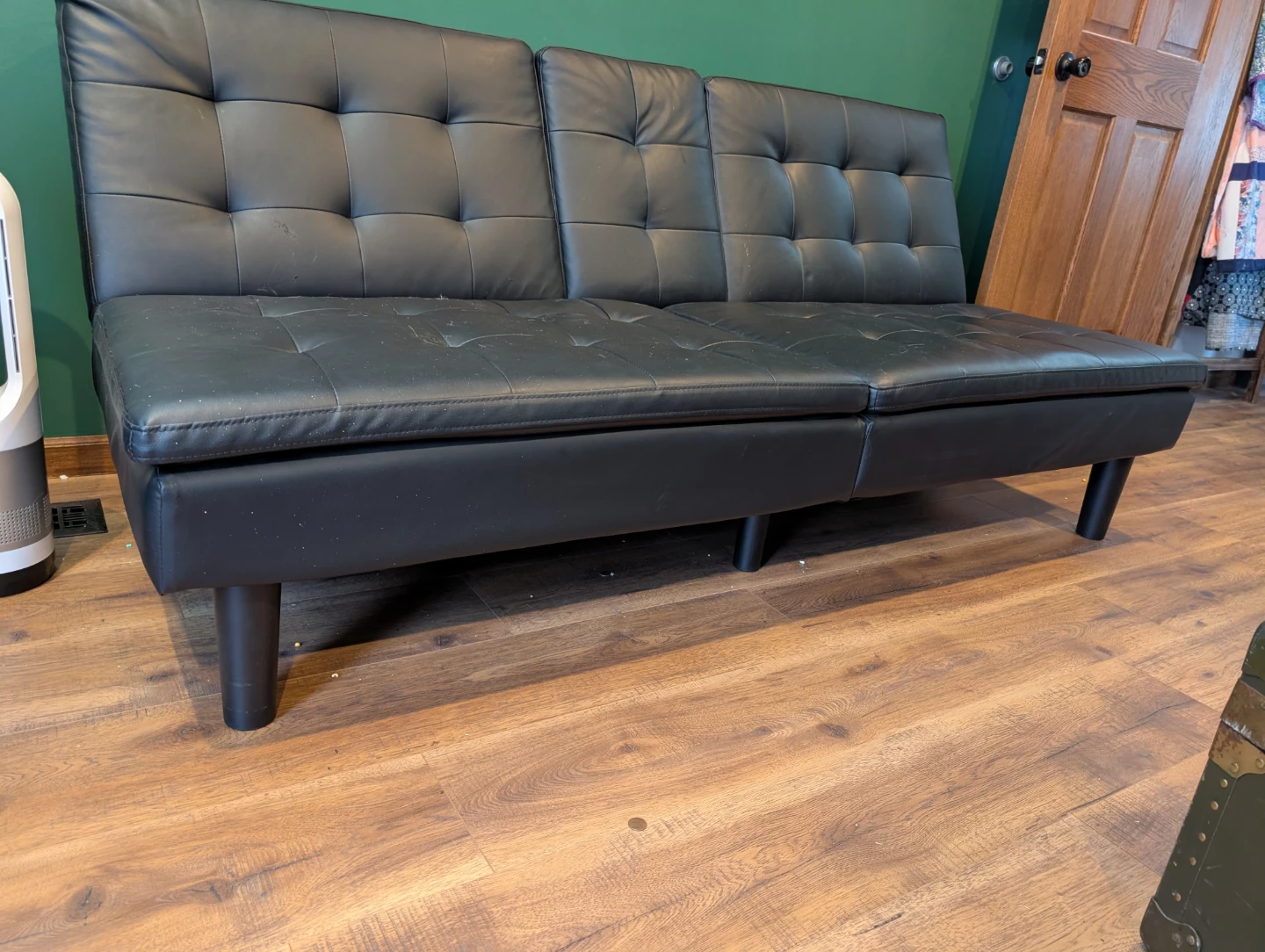 Black Faux Leather Futon Sofa with Cup Holders - photo 4